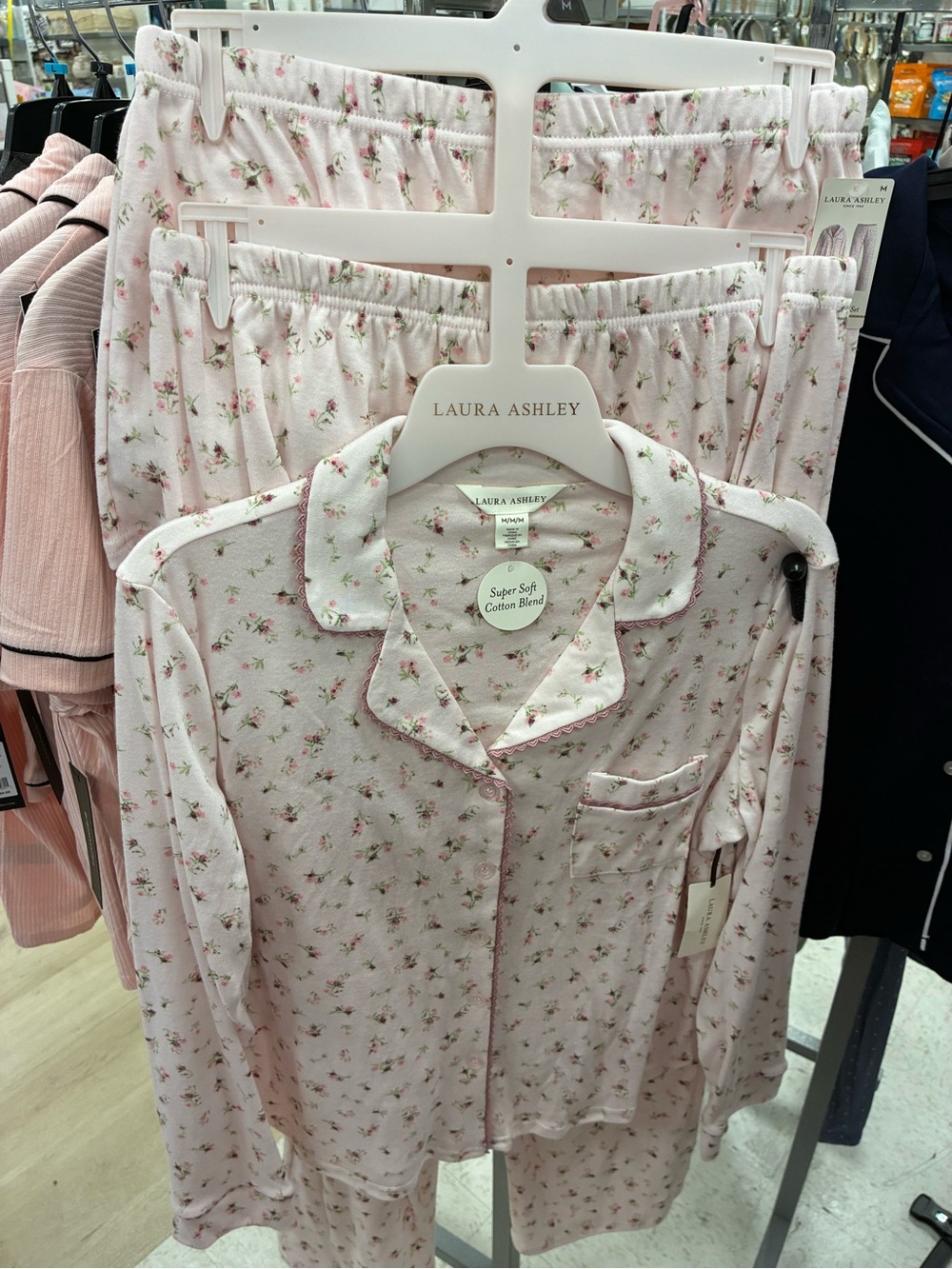NEW-Laura Ashley Light Pink Floral Cotton-Blend Pajama Set
